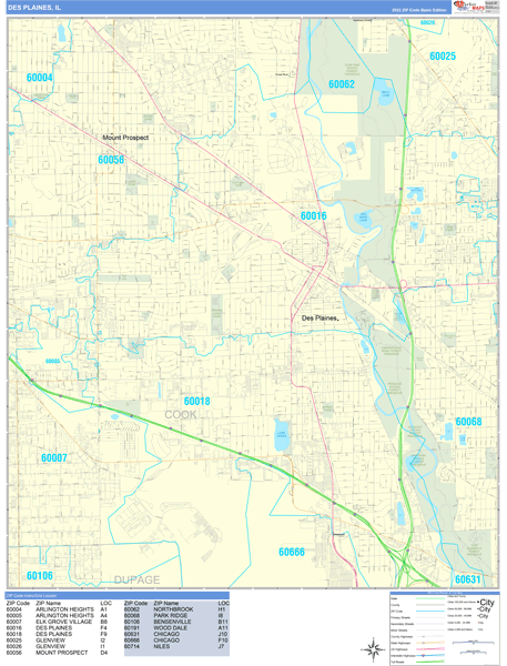 Des Plaines City Digital Map Basic Style